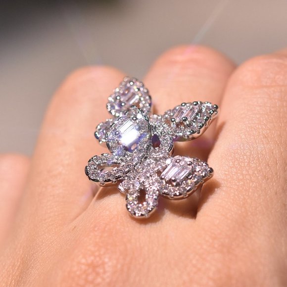 *NEW 925 Silver Diamond Double Butterfly Ring - Picture 2 of 14
